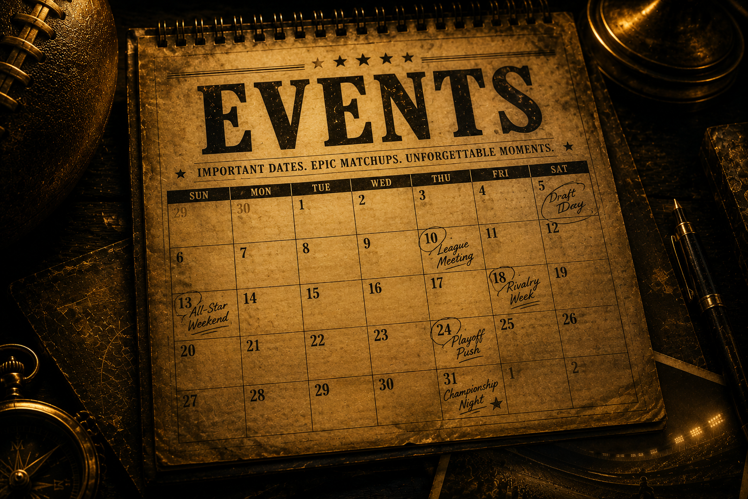 Events calendar — Important dates, epic matchups, unforgettable moments